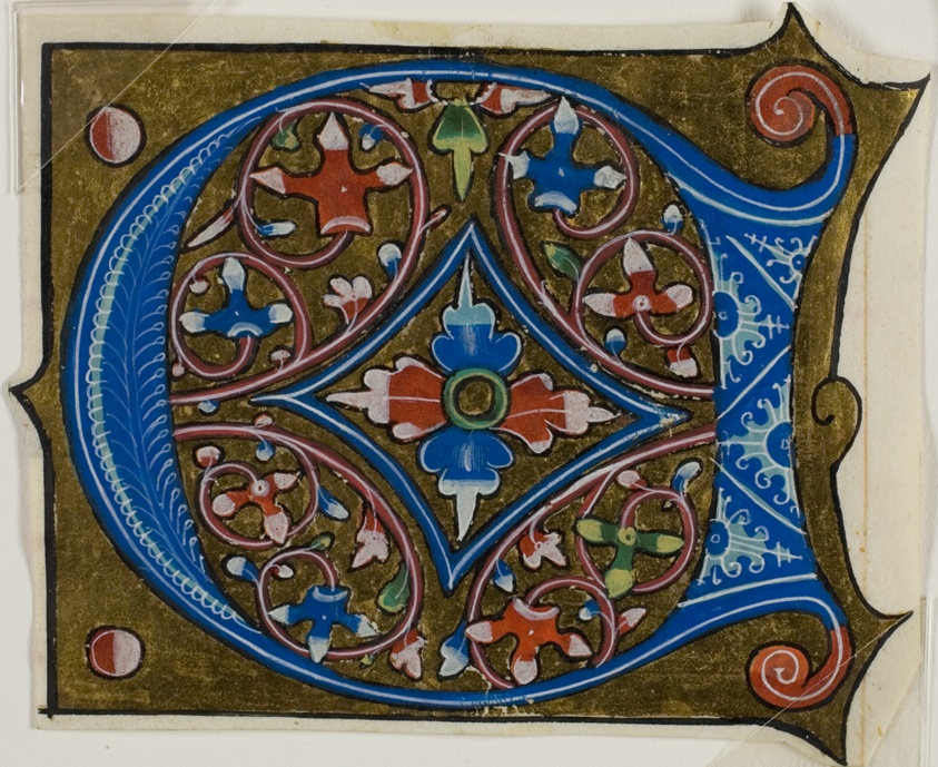Decorated Initial "D" with Leaves and Two Balls from a Choir Book