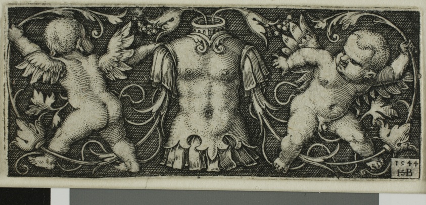Ornament with Armor and Two Genii, from Four Vignettes