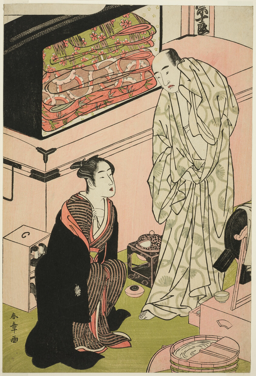 The Actor Sawamura Sojuro III (right), in His Dressing Room in Conversation with the Actor Segawa Kikunojo III (left)