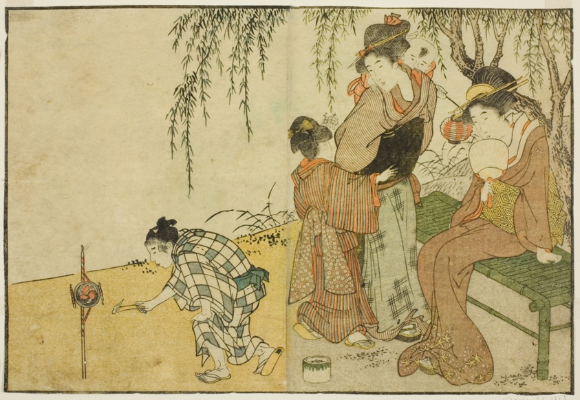 Enjoying Fireworks, from the illustrated book "Picture Book: Flowers of the Four Seasons (Ehon shiki no hana)," vol. 1