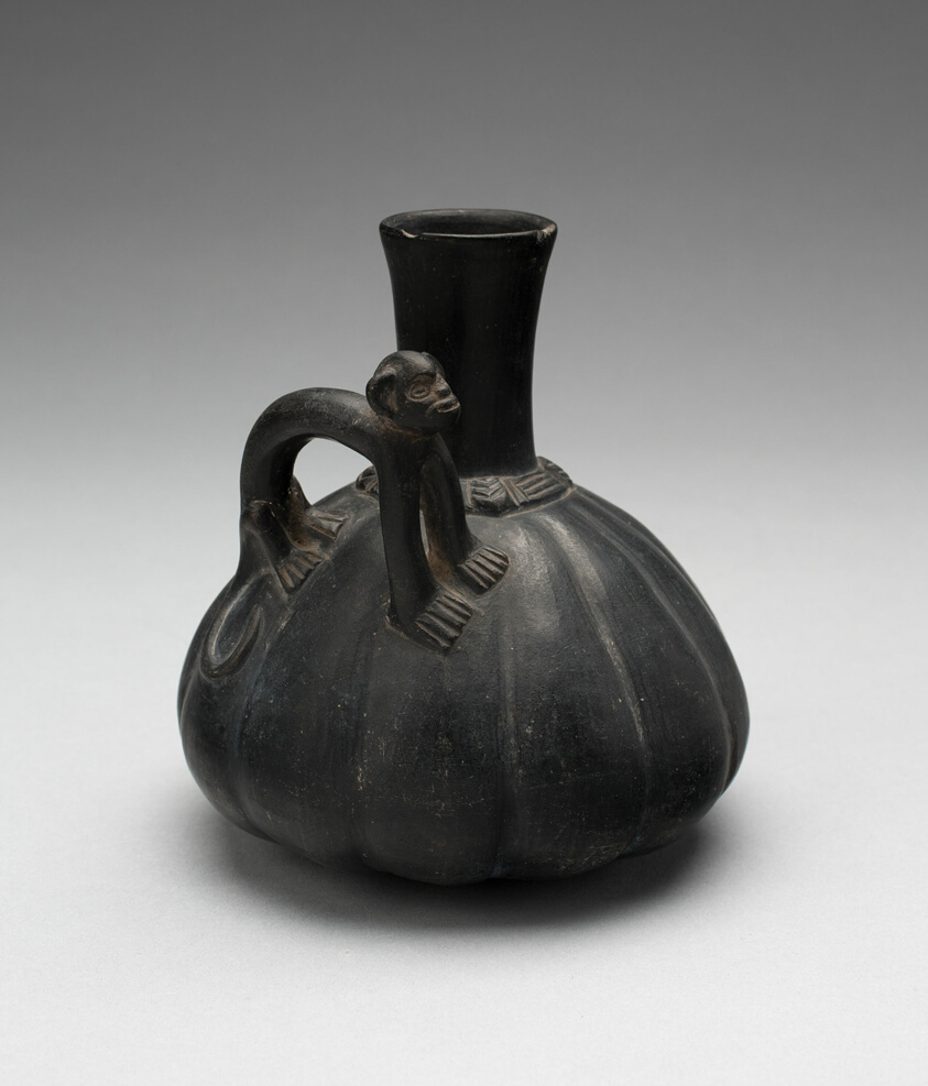 Gourd-Shaped Blackware Jar with Modeled Monkey Handle