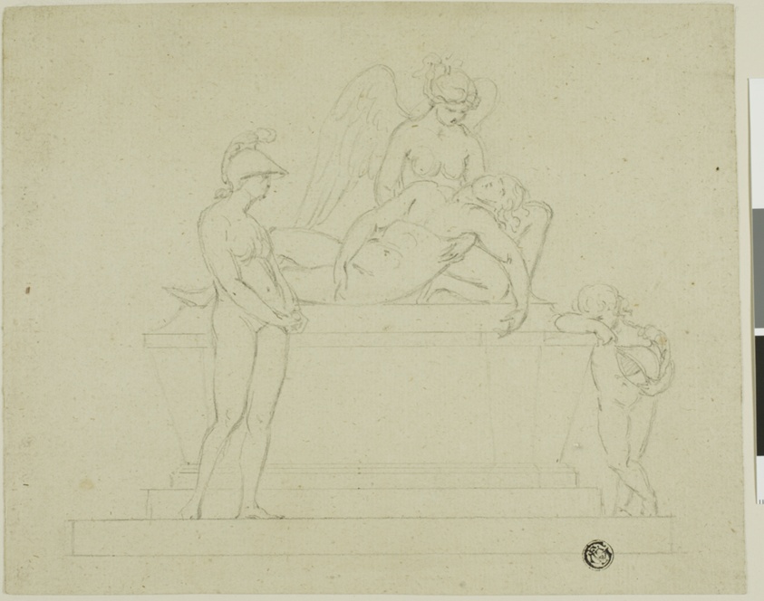 Project for a Tomb, Three Figures and an Angel (recto); Project for a Tomb: Three Figures and an Angel (verso)