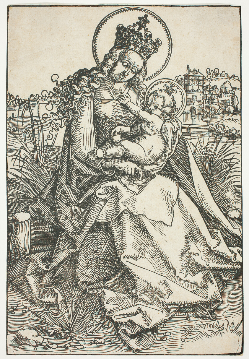 Madonna and Child on a Grassy Bench