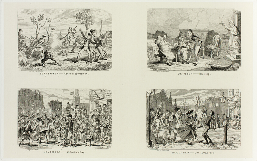 September – Cockney Sportsmen from George Cruikshank's Steel Etchings to The Comic Almanacks: 1835-1853 (top left)