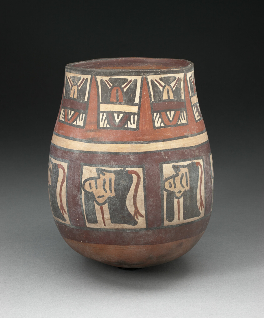 Jar Depicting Bands of Trophy Heads and Seeds