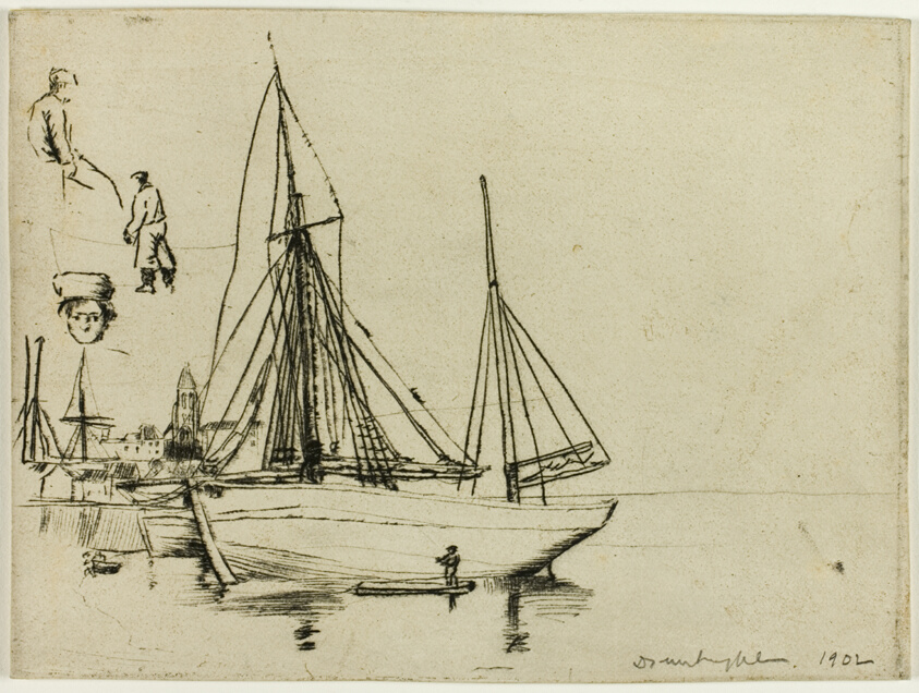 Sketch of Fishing Boats and Sailors