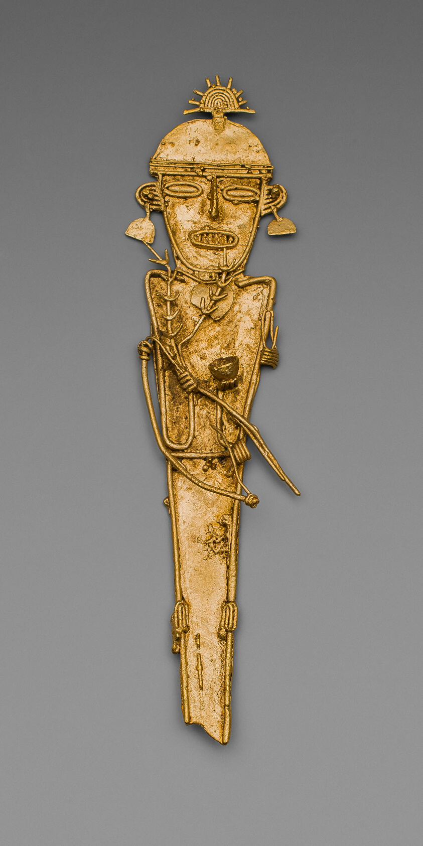 Figurine (Tunjo) of a Figure Holding Plants and Cup, Wearing a Crown