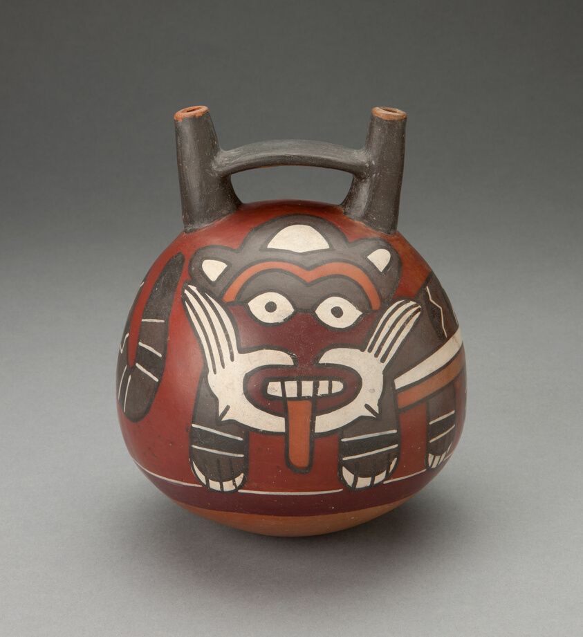 Double Spout Vessel Depicting a Figure Wearing a Feline Costume