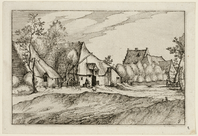 Farms in a Village, plate eight after Pictures of Farms, Country Houses and Rustic Villages (Praediorum villarum et rusticarum casularum icones)