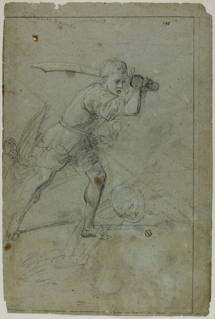 David Beheading Goliath (recto); Sketch of Draped Female Figure with Right Arm Raised Above Head (verso)