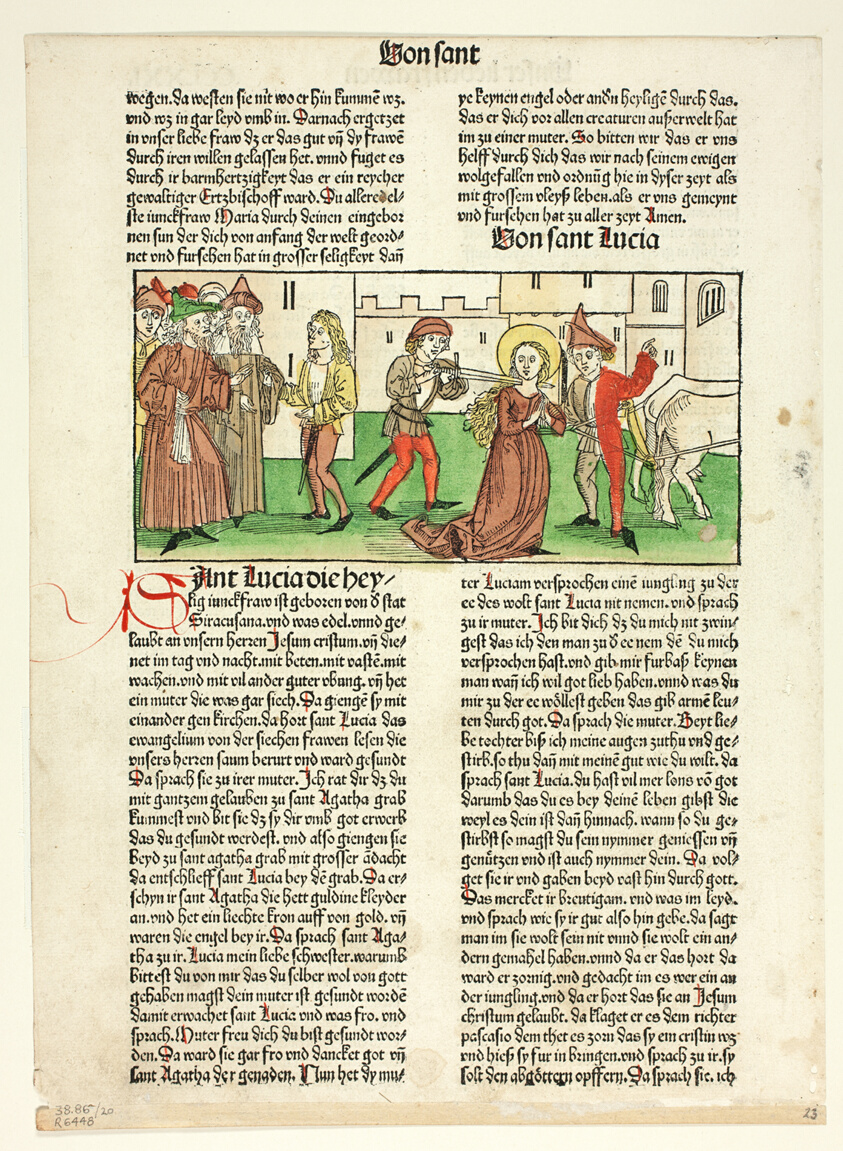 The Martyrdom of Saint Lucy from Heiligenleben, Sommerteil (Lives of the Saints, Summertime), Plate 20 from Woodcuts from Books of the 15th Century