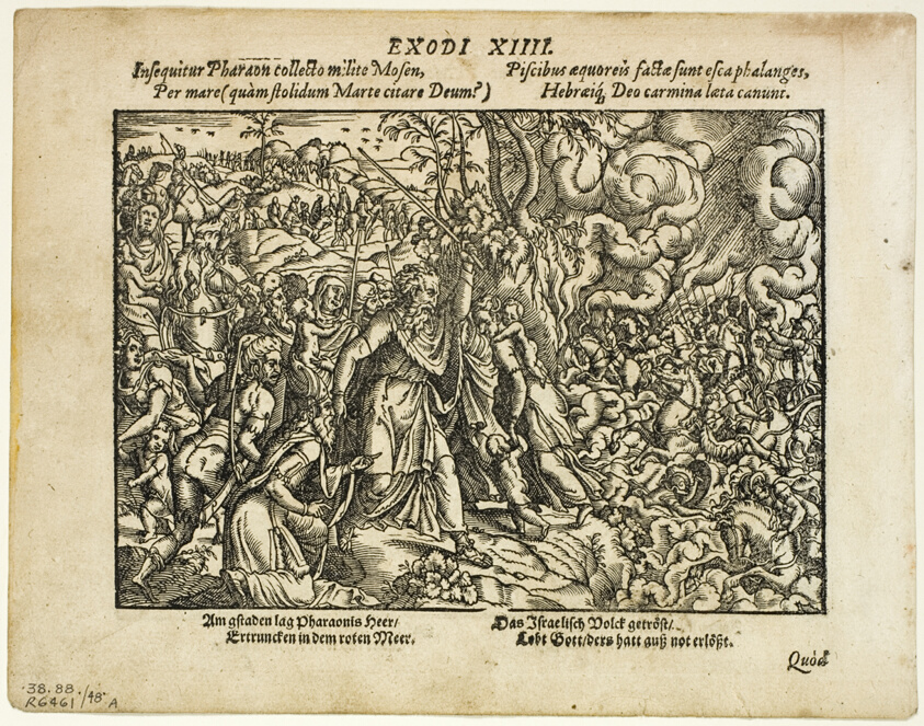The Passage of the Red Sea (recto) and The Burial of Jacob (verso) from Neuwe Biblische Figuren, plate 48 from Woodcuts from Books of the XVI Century