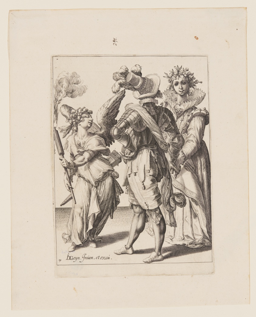 A Blindfold Cupid Holding a Torch before a Couple, from The Masquerades