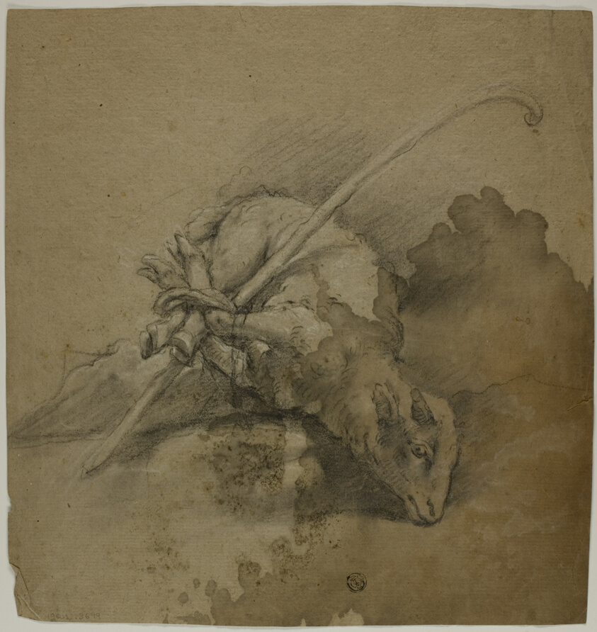 Lamb Bound to Shephard's Crook (recto); Seated Academic Male Nude, From Back, Turning Right (verso)