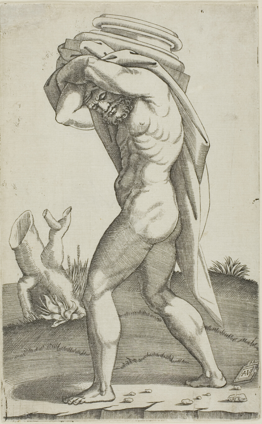 Man Carrying the Base of a Column