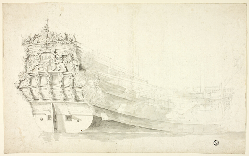 Dutch Ship with Ornamental Prow Seen from Starboard Quarter