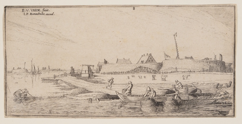 Fishermen in Rowboats Before a Walled Town, from Landscapes
