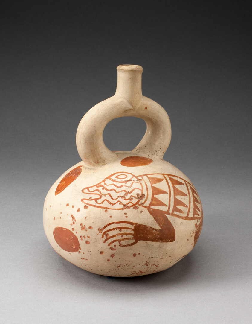 Stirrup Spout Vessel with Fineline Lizard Motifs