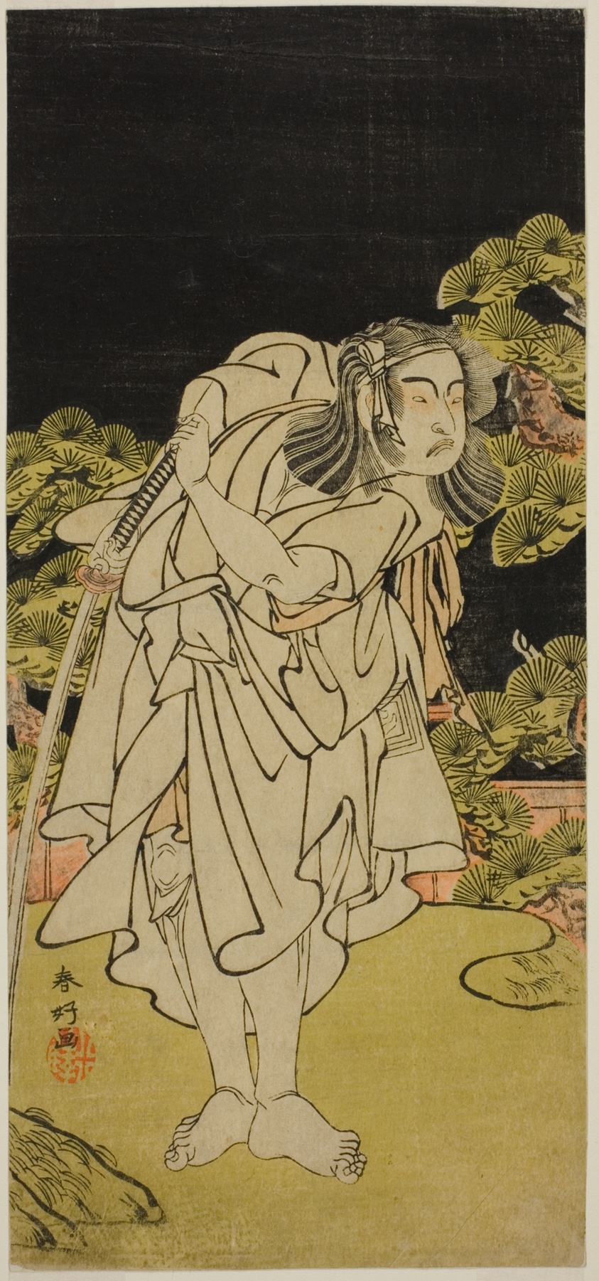 The Actor Ichikawa Yaozo II as Soga no Dozaburo (?) in the Play Kamuri Kotoba Soga no Yukari (?), Performed at the Ichimura Theater (?) in the First Month, 1776 (?)
