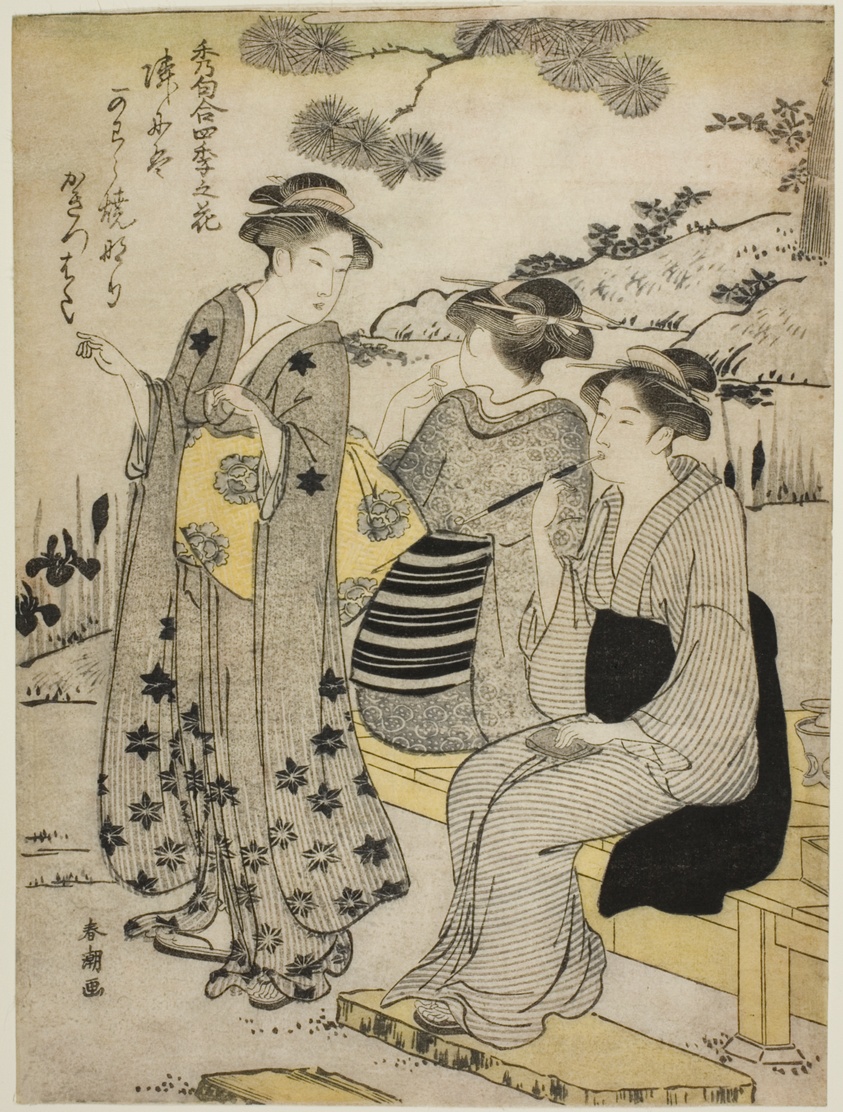 Rabbit-Ear Irises in Autumn, from the series "Choicest Odes upon Flowers of the Four Seasons (Shuku awase, shiki no hana)"