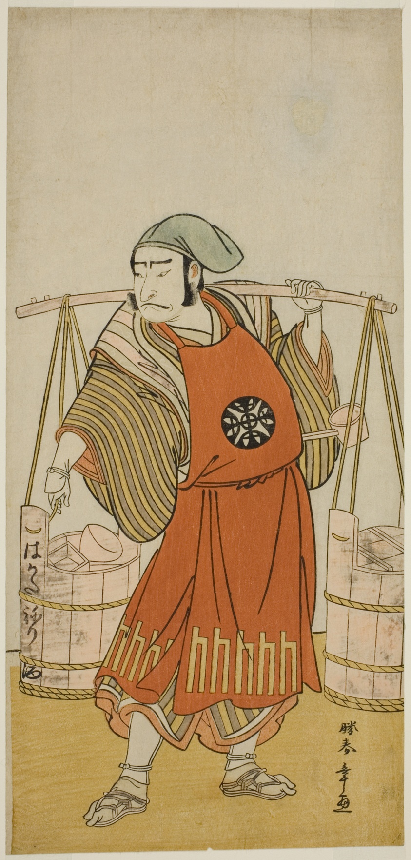 The Actor Nakamura Nakazo I as Nagasaki Kageyuzaemon Disguised as Gorohachi the Sake Seller, in the Play Hikitsurete Yagoe Taiheiki, Performed at the Morita Theater in the Eleventh Month, 1776