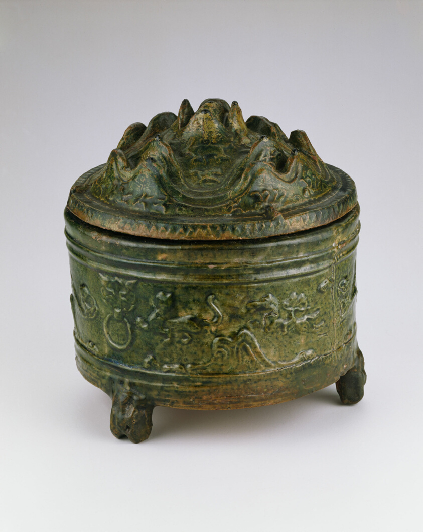 Cylindrical Jar with Three Bear-Shaped Feet and Mountain-Shaped Cover