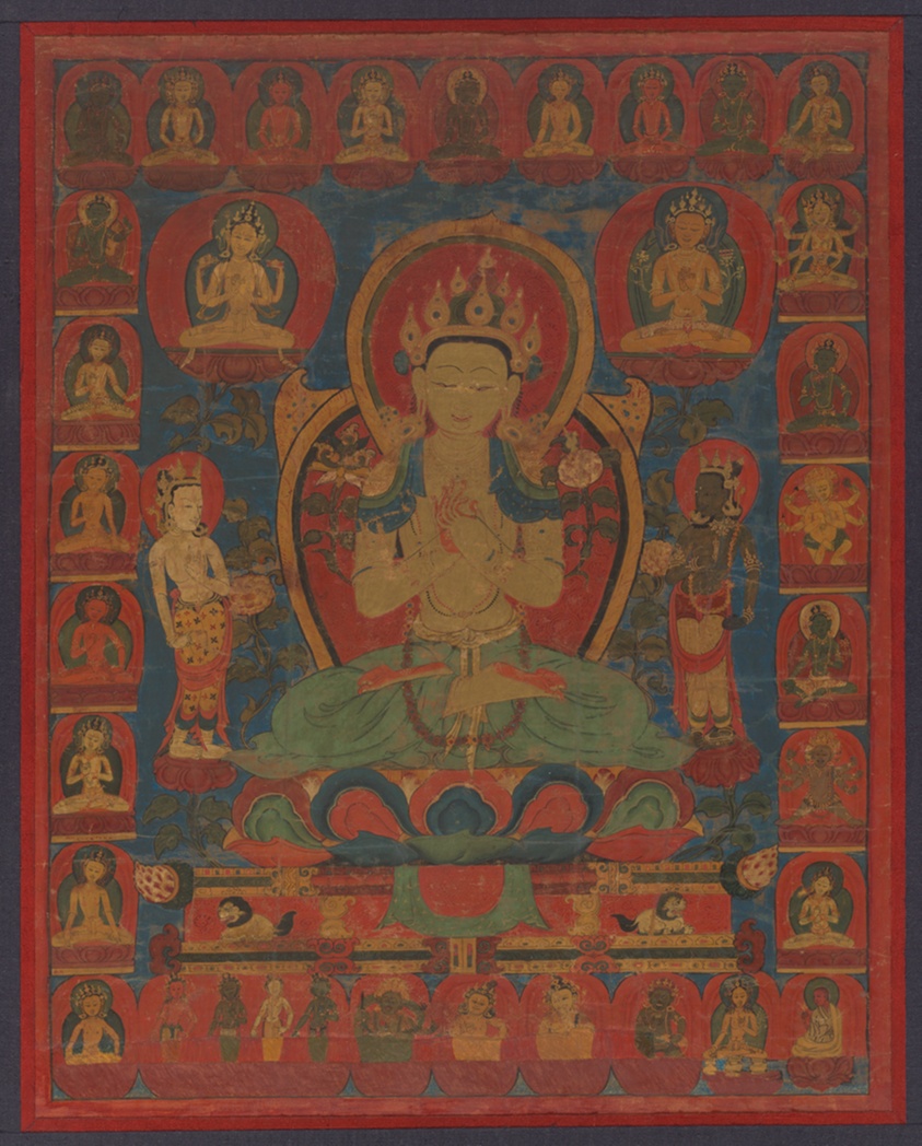 Painted Banner (Thangka) of Bodhisattva Maitreya Surrounded by his Retinue