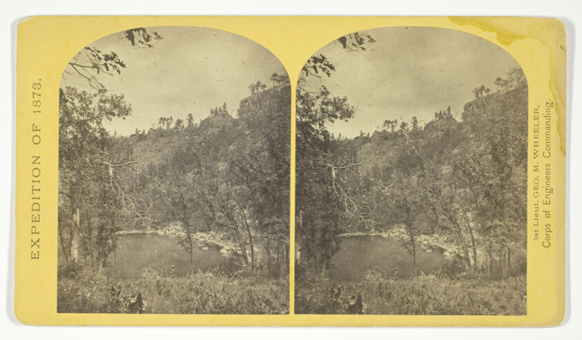 Apache Lake, Summit of Sierra Blanca Mountains, about 35 miles east from Camp Apache, Arizona, and 10.500 feet above sea-level. This lake is similar to many found in the western mountains, No. 30 from the series "Geographical Explorations and Surveys West of the 100th Meridian"