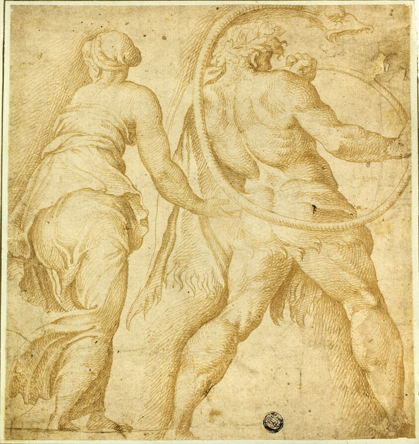 Woman Turning Left; Male Nude Blowing Trumpet