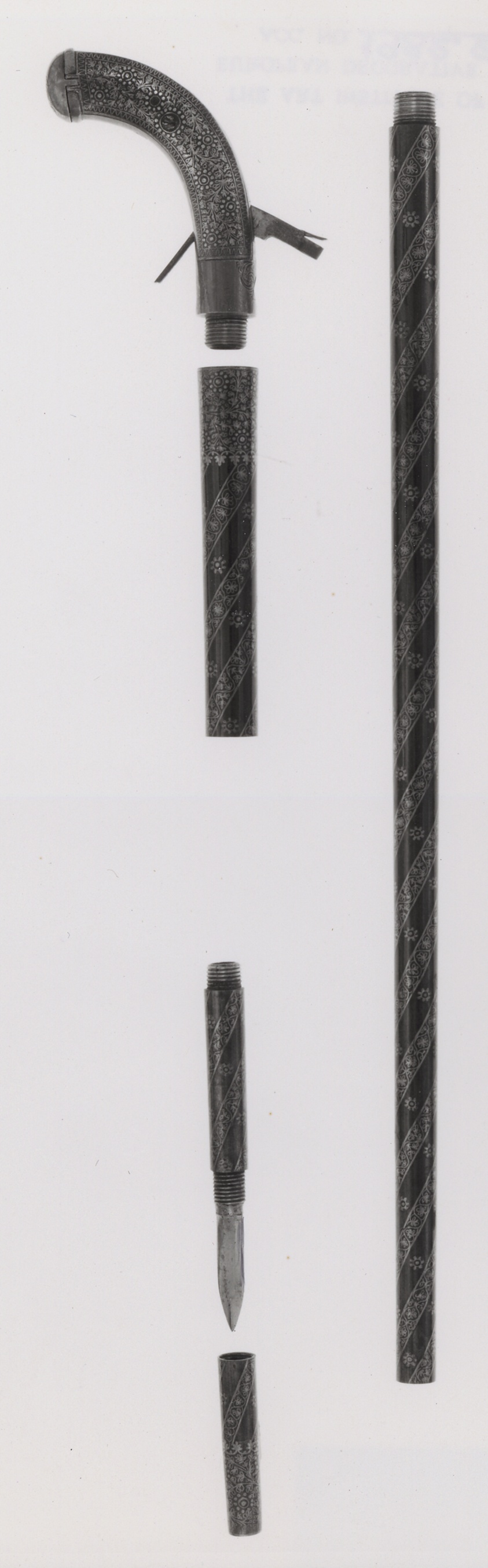 Combined Walking-Cane, Gun, Pistol, Sword, and Dagger