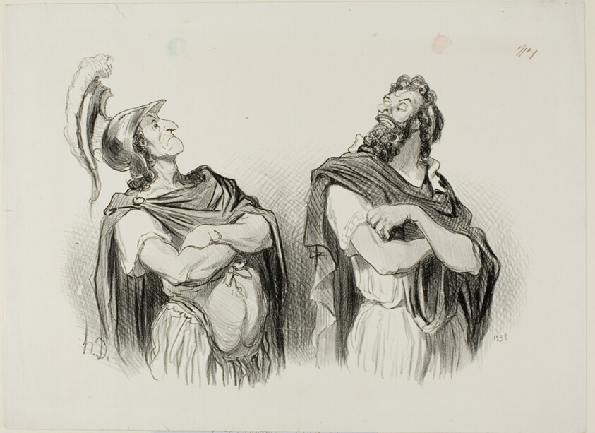 Achilles and Agamemnon. Achilles: “- And what do I care about your Troy!,” plate one from Physionomies Tragiques