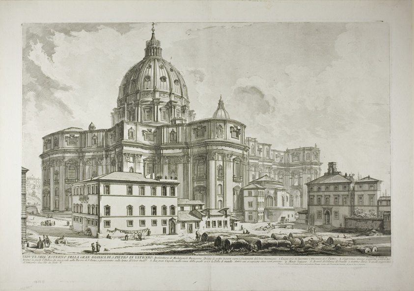 View of the exterior of St. Peter's Basilica in the Vatican, from Views of Rome