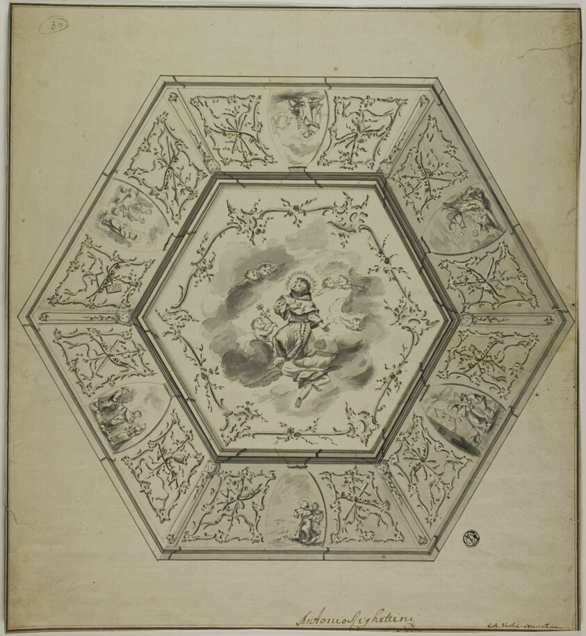 Ceiling Design with Saint Anthony of Padua Surrounded by Episodes from his Life and Symbols of Martyrdom of the Apostles