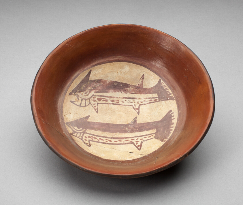 Plate Depicting a Pair of Sharks on its Interior