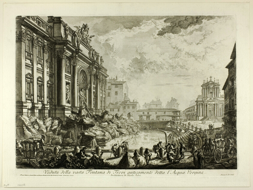 View of the large Trevi Fountain formerly called the Acqua Vergine, from Views of Rome