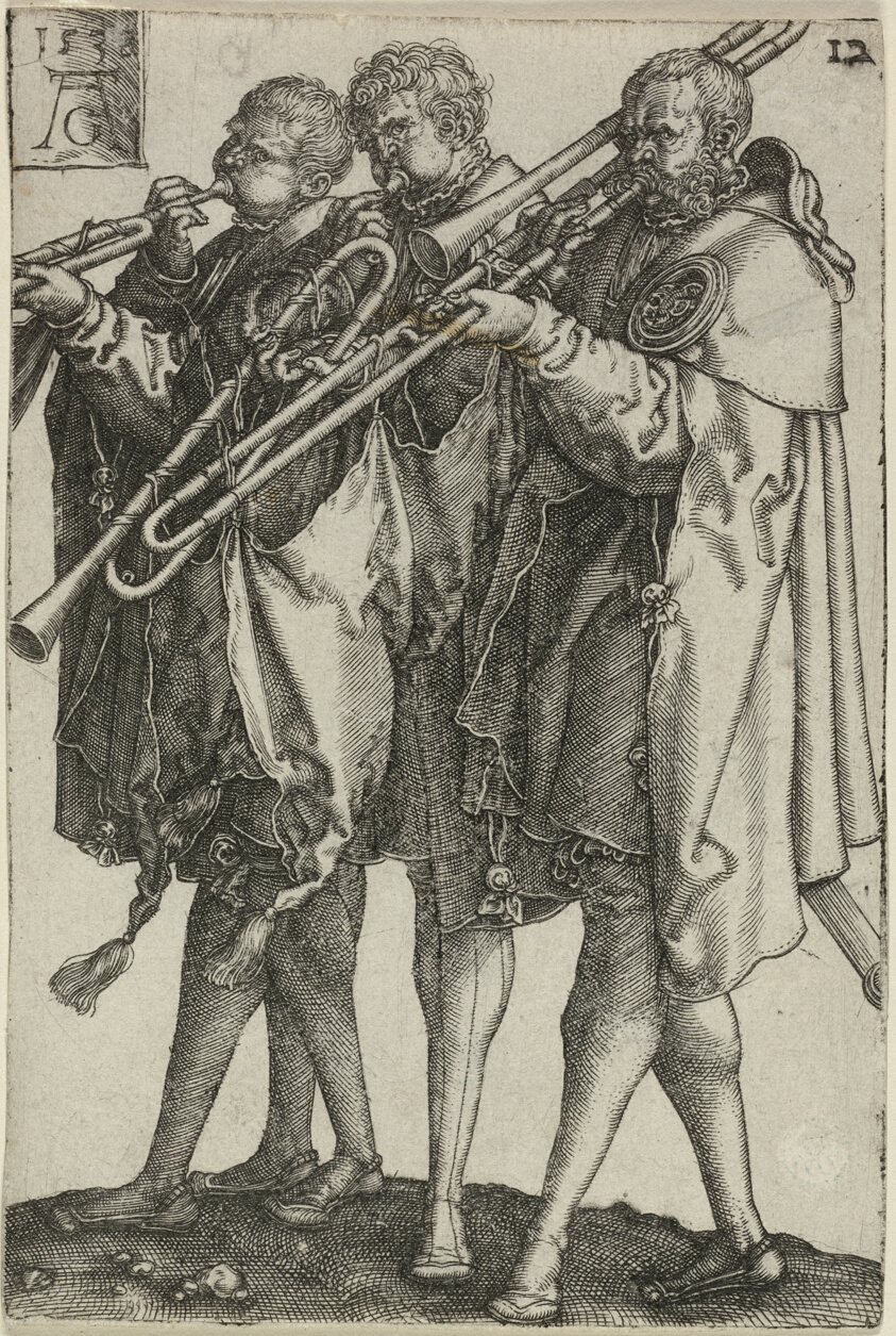 Three Trombonists, plate twelve from The Large Wedding-Dancers