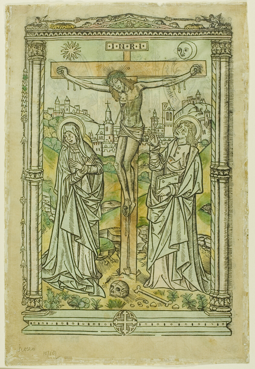 The Crucifixion with the Virgin and St. John (recto); God, the Father, Enthroned with the Signs of the Evangelists (verso)