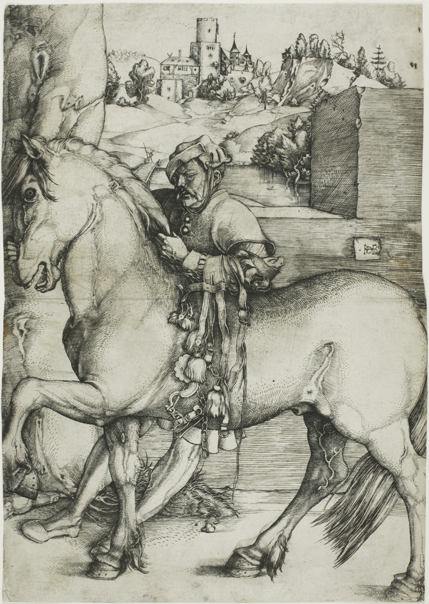 A Groom Bridling a Horse