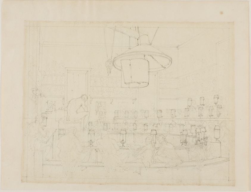 Study for Drawing from Life at the Royal Academy, Somerset House, from Microcosm of London (recto); Study for Drawing from Life at the Royal Academy, Somerset House, from Microcosm of London