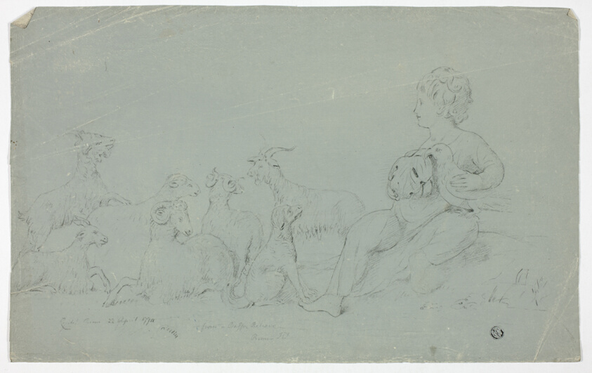 Study after antique Bas-Relief with Seated Boy Holding Falcon and Accompanied by Dog, Sheep, and Goats