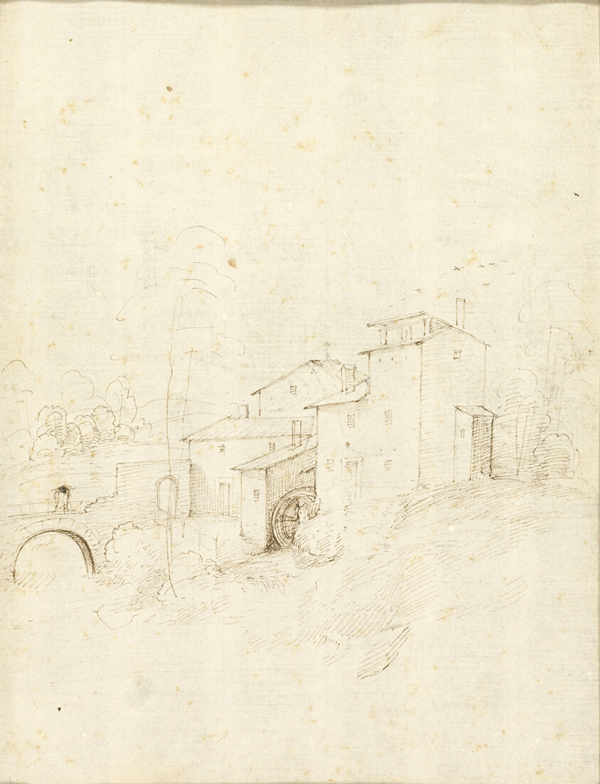Watermill with Figures on an Arched Bridge