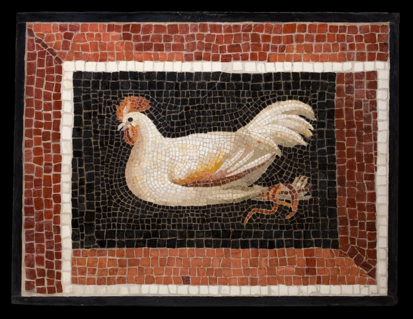 Mosaic Floor Panel Depicting a Bound Rooster