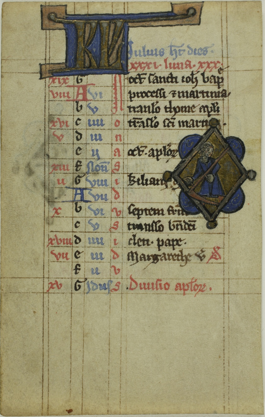 Figure with Scythe, Illuminated Initials "KL" or "BV" recto, and Fish with Lobster Claws, verso, from a Psalter or Book of Hours