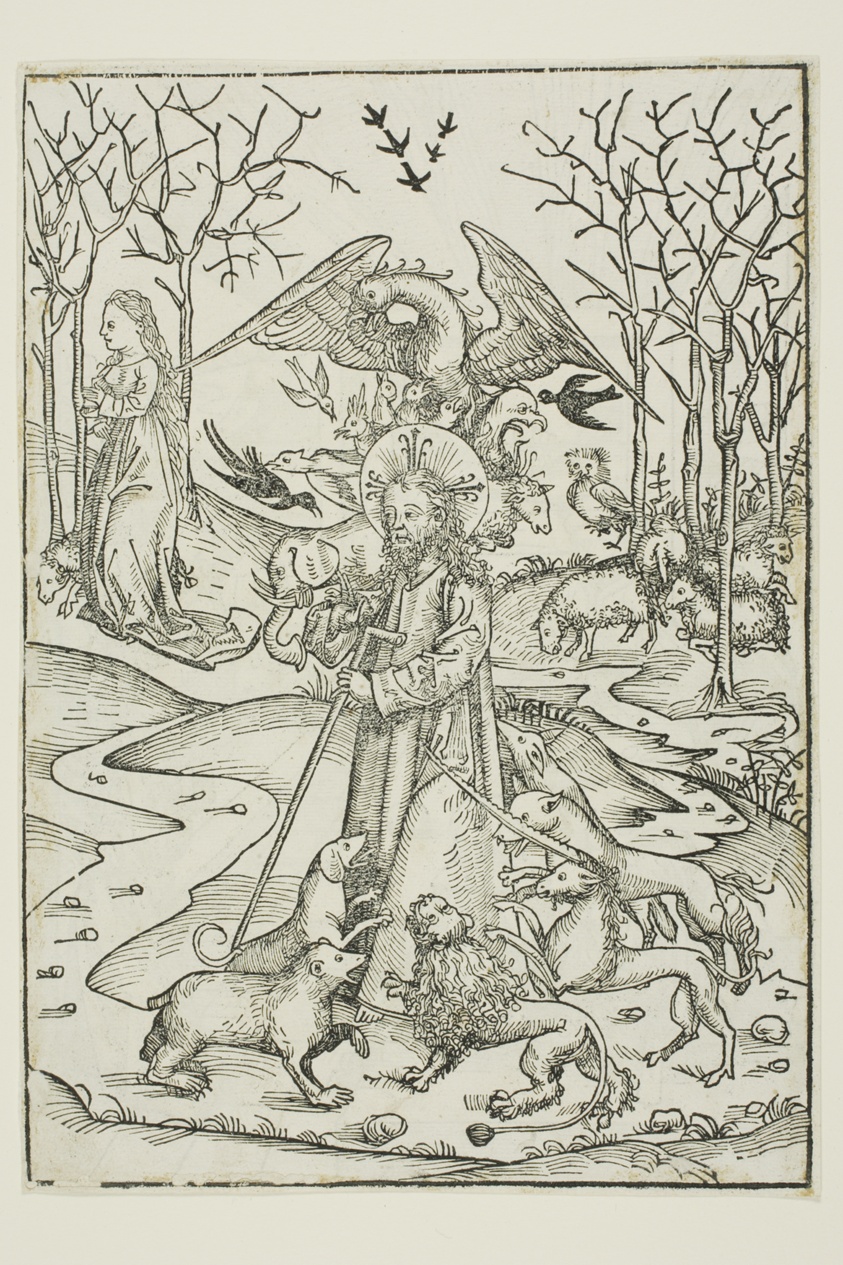 The Virtues of Christ and the Wickedness of His Enemies Symbolized by Diverse Birds and Beasts (verso); The Last Supper (recto), pages 66 and 65 from the Treasury (Schatzbehalter)