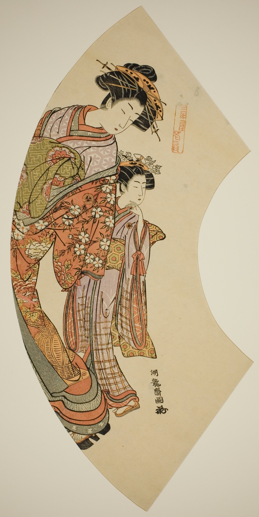 The Courtesan Hanaogi of the Ogiya and her attendant, from the series "Fans of the East (Azuma ogi)"