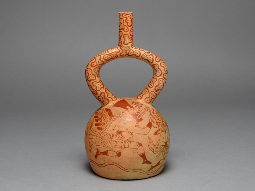 Stirrup Spout Vessel Depicting Costumed Runners