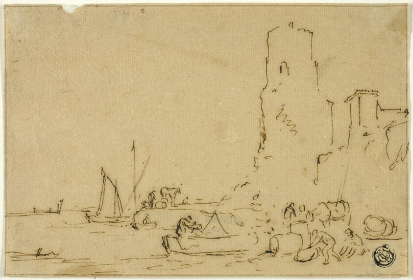 Fishermen Barreling Fish at Water's Edge