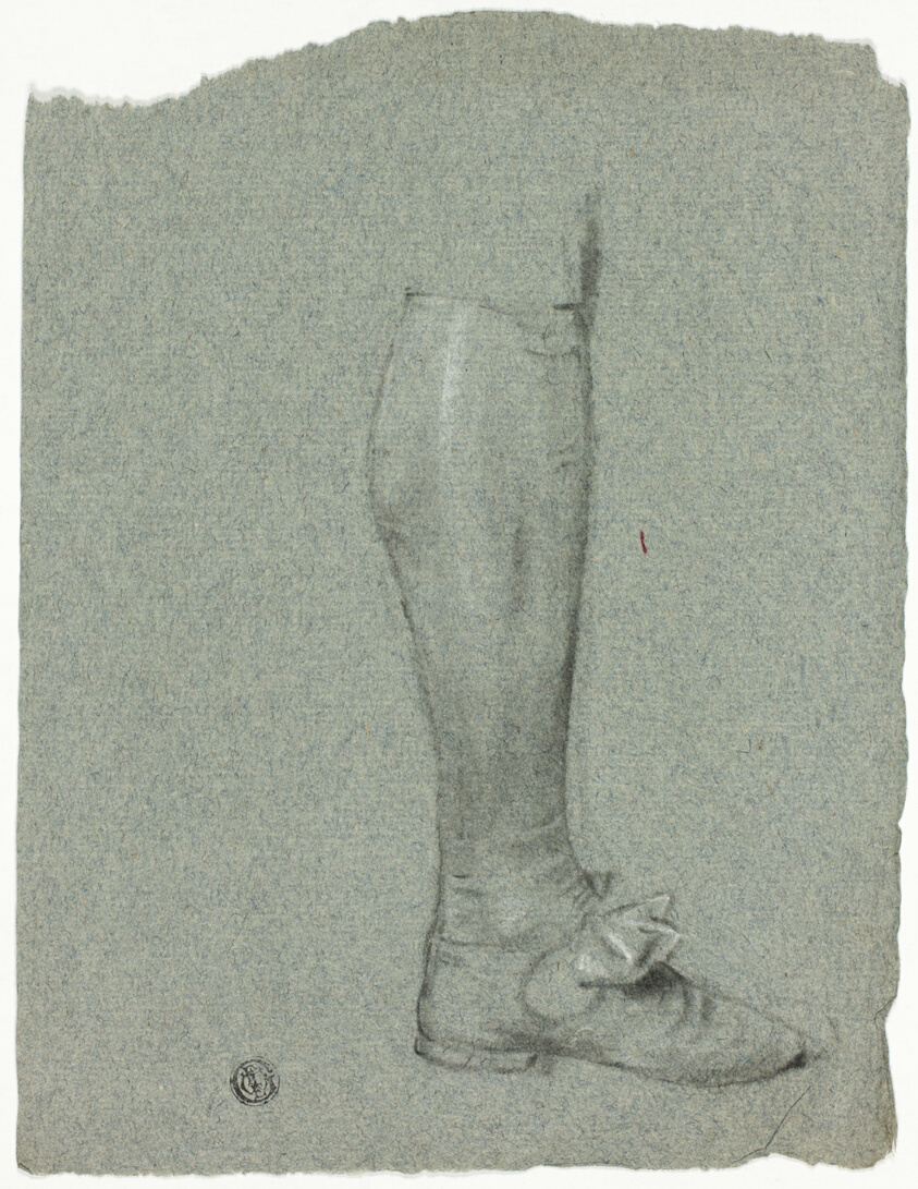 Leg of Standing Figure (recto); Sketch of Shoes (verso)