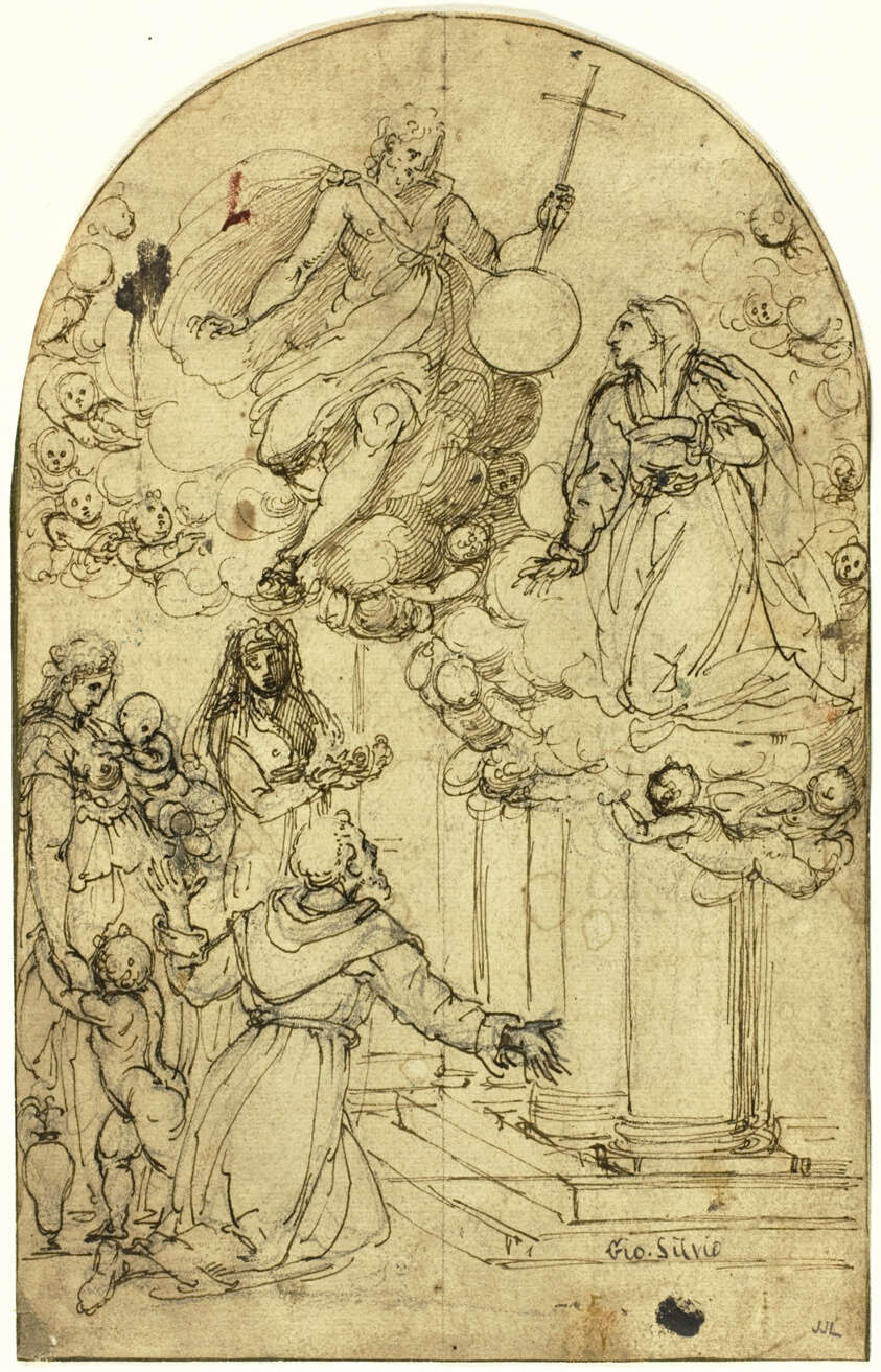 Vision of Saint Francis of Assisi at the Portiuncula (recto); Ornamental Design (verso)
