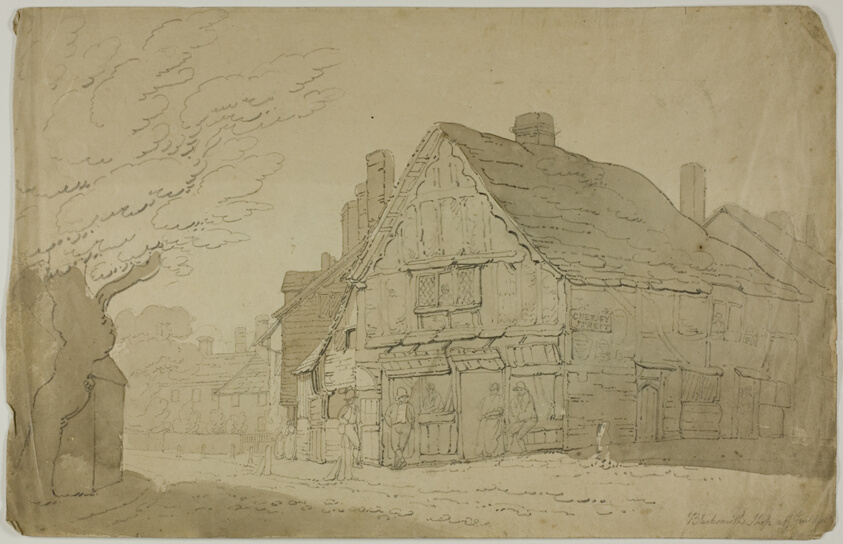 Blacksmith's Shop at Guildford (recto); Sketch of Two Tree Trunks (verso)